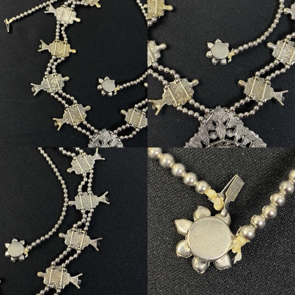 Vintage Necklace Squash Blossom Faux Turquoise Poured Glass 26" Long Silvertone - Picture 15 of 15